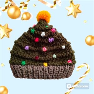 🎄 Kids Hand Knit Christmas tree hat beanie